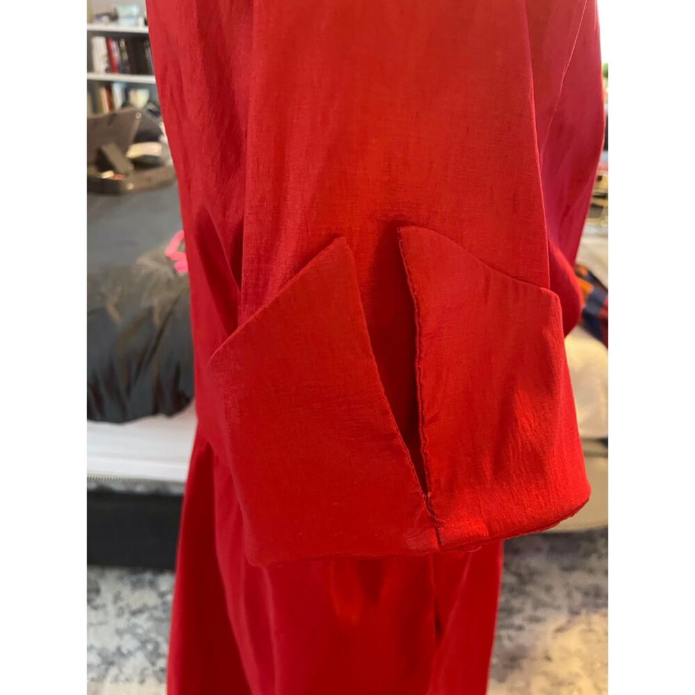 Lindy Bop Red 100% Silk 50s Vintage Style Midi Dress Pockets Size 14 - Picture 5 of 5